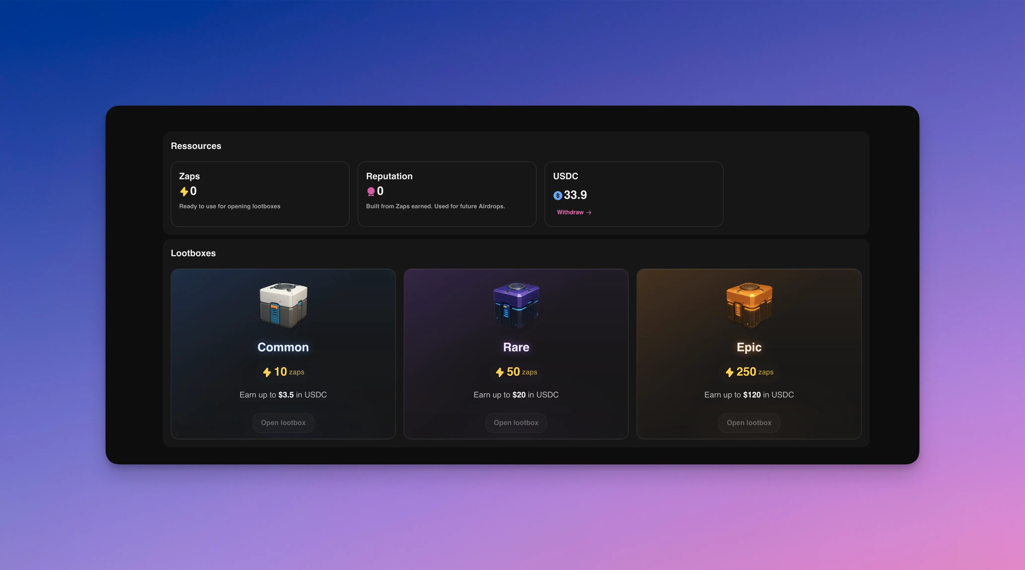 Lootboxes in Reward Hub